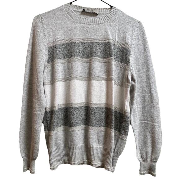 D.Exterior Women's Cashmere Blend Heather Gray Striped Lurex Sweater Size Small - Picture 2 of 6